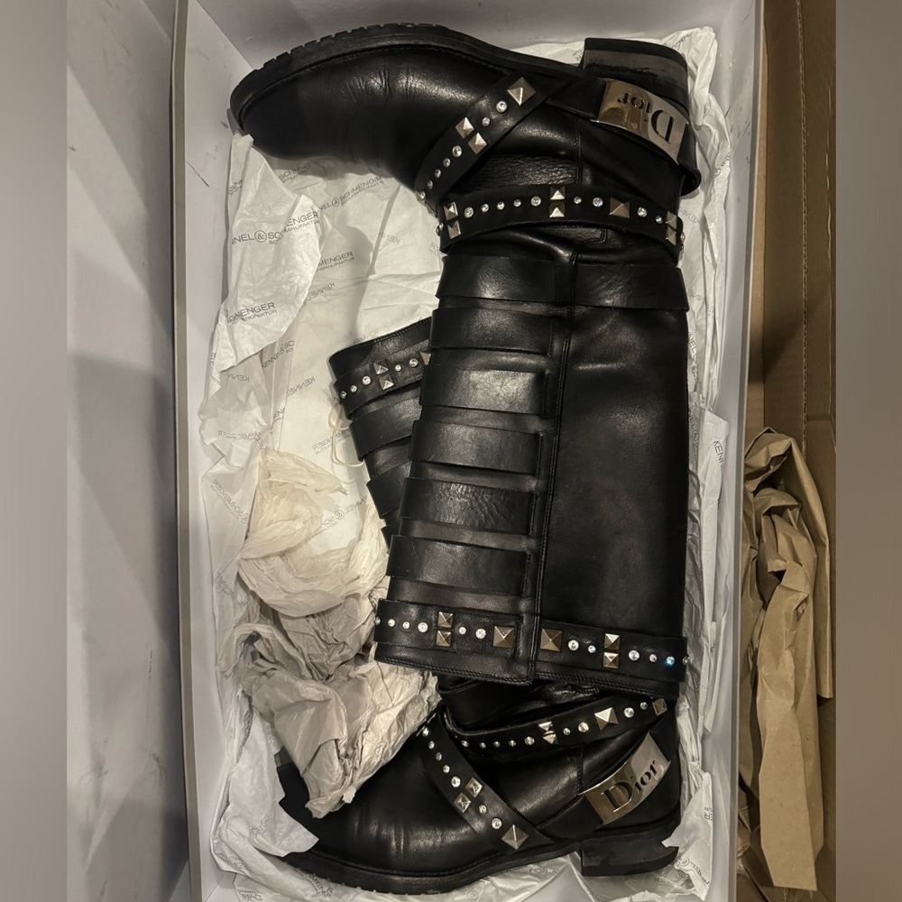Dior Black Leather Boots with Silver Studs